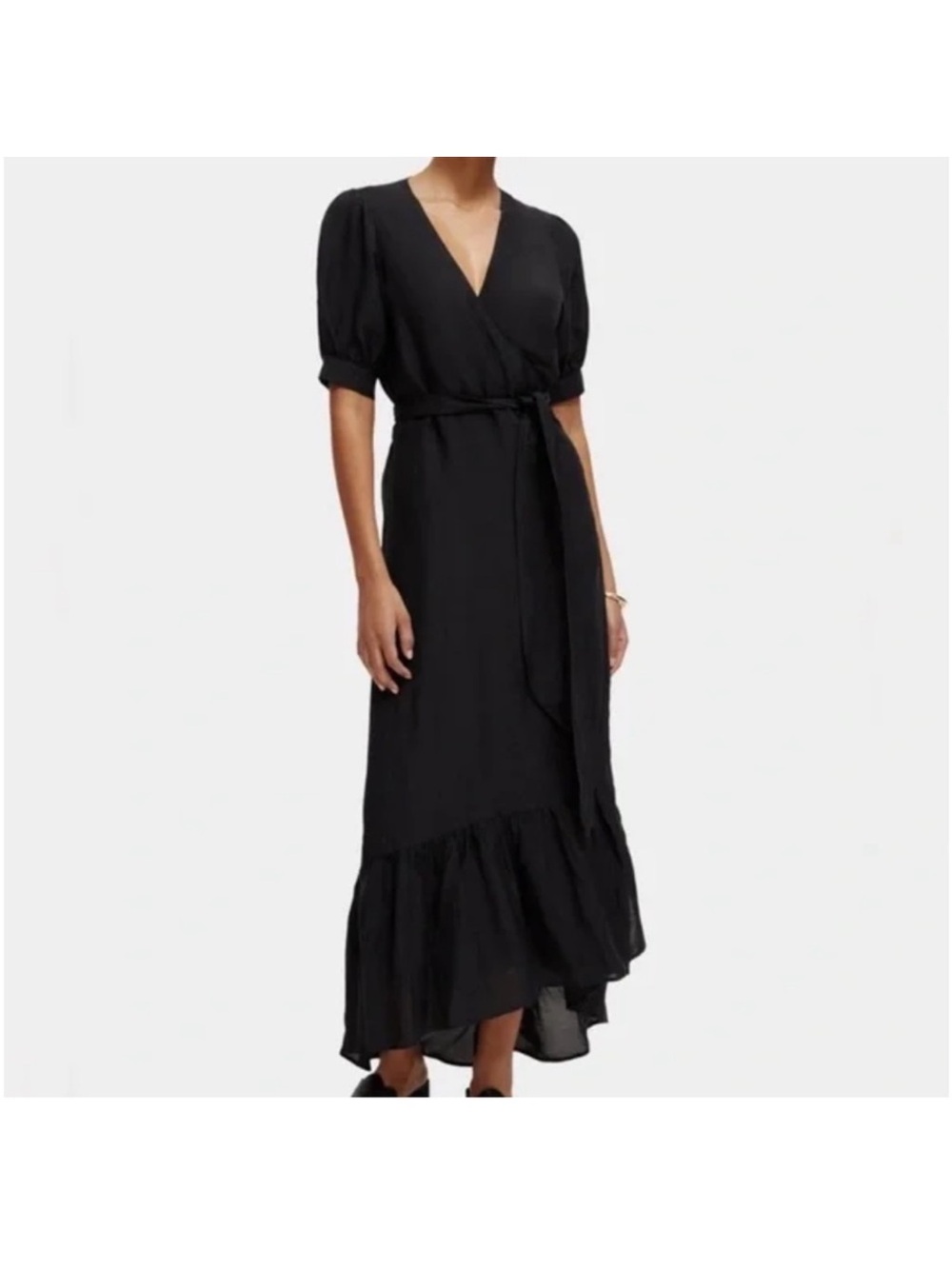 Scotch & Soda Park In Bloom Black Linen Blend Wrap Maxi Dress EU 34 US 2